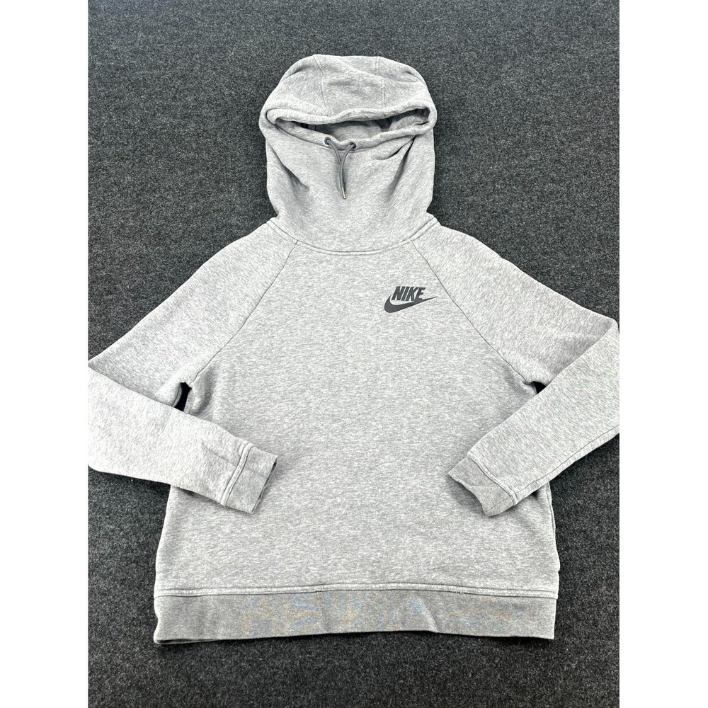 Nike Sportswear Rally Hoodie Womens Medium Heather Gray Fleece Lined Funnel Neck